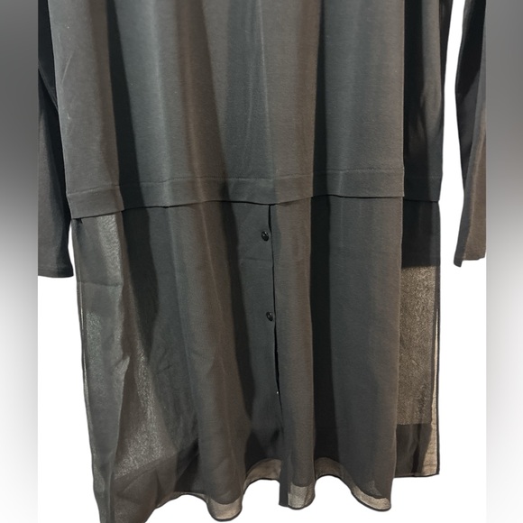 Eileen Fisher Large Black Layer Silk Long Sleeve Tunic Button Ballet details - Picture 3 of 10